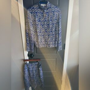 St. John Blue Paisley Print Women's Skirt - Classic A-Line